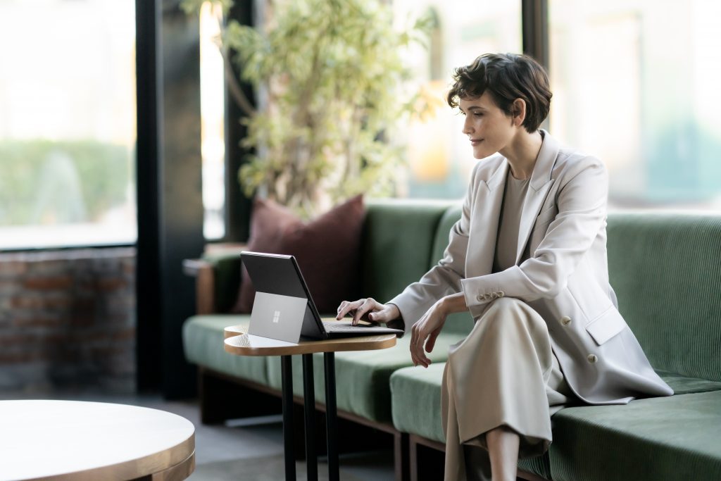 Woman working on a Surface laptop