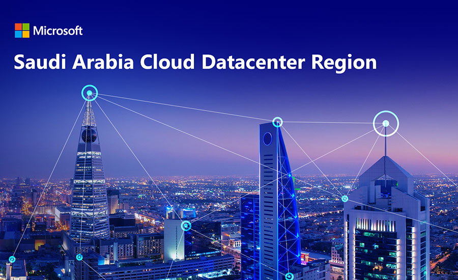 Image showing buildings in KSA DC with a text saying Saudi Arabia Cloud Datacenter Region